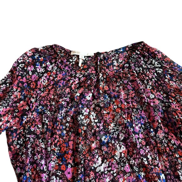 Maje Relana 100% Silk Mini Dress Floral Print Belted Cropped Sleeves Size Med 38 - Picture 3 of 12